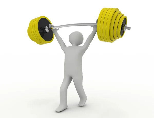 Gewicht-lifter liften barbell op wit. 3D-gerenderde afbeelding — Stockfoto