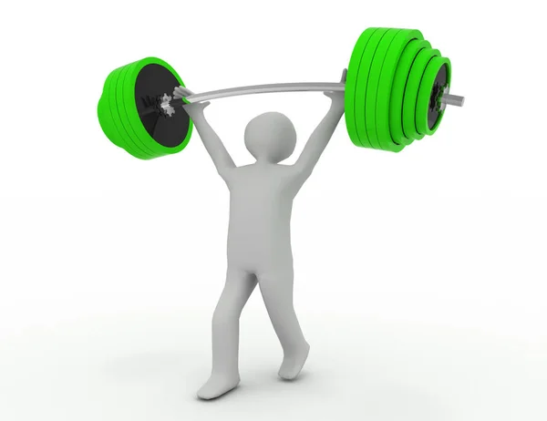 Gewicht-lifter liften barbell op wit. 3D-gerenderde afbeelding — Stockfoto