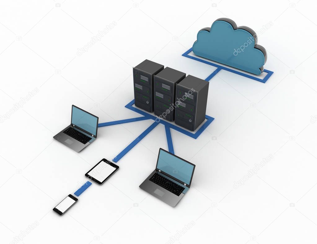 Cloud computing devices concept . 3d rendered illustration