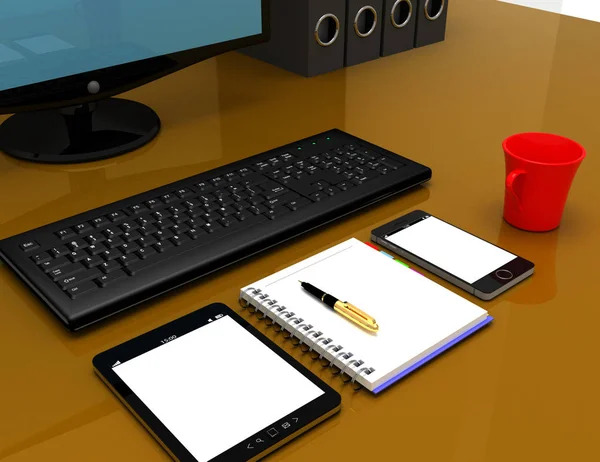 3D office workplance koncept. 3D utsmält illustration — Stockfoto