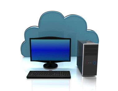 Masaüstü pc ve bilgi işlem bulut. Internet kavramı. 3D render Il