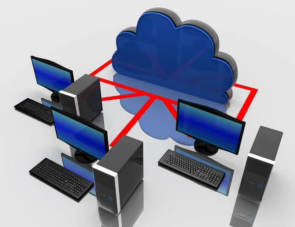 Dektop PC und Computing Cloud. Internet-Konzept. 3D gerendert — Stockfoto