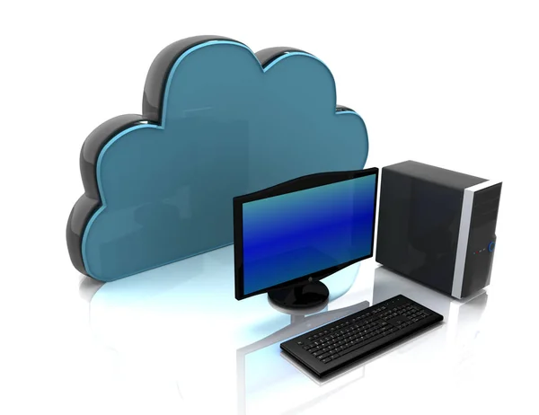 Dektop PC und Computing Cloud. Internet-Konzept. 3D gerendert — Stockfoto