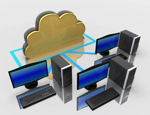 Deanabol pc e nuvem de computação. conceito de internet. 3d renderizado il — Fotografia de Stock