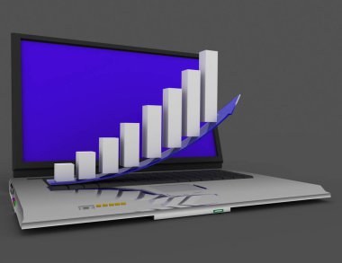 3D dizüstü grafik ile. 3D render illüstrasyon
