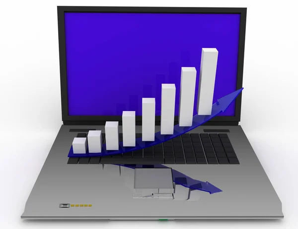 Laptop 3d com gráfico. 3d ilustração renderizada — Fotografia de Stock