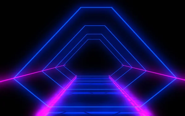 Abstract architectuur tunnel met neon licht. 3D illustrationa — Stockfoto