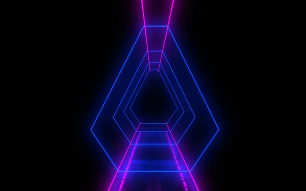 Abstract architecture tunnel with neon light. 3d illustrationa — Stock Photo, Image