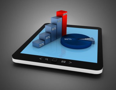 3D tablet ve grafik. 3d illüstrasyon
