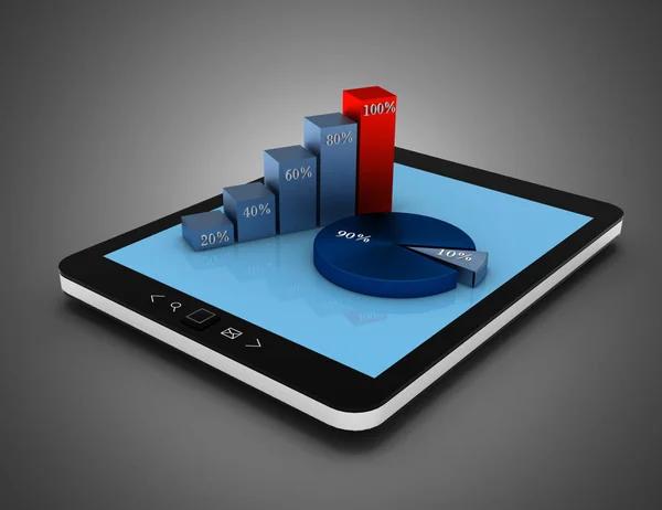 3d tablet pc and graph . 3d illustration — Stock Photo, Image