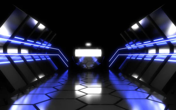 外星飞船走廊抽象背景。3d 插图 — 图库照片