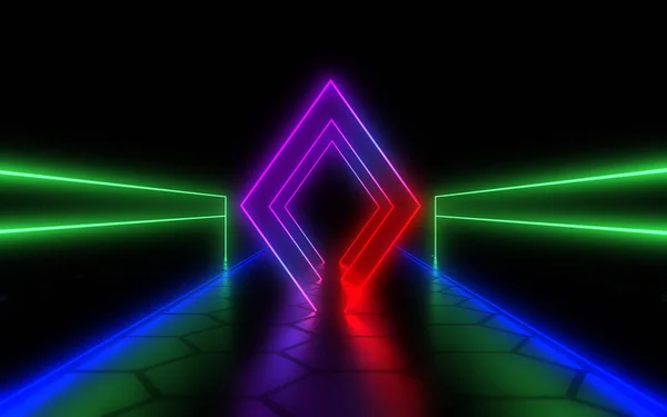 Abstrakcyjne tło 3D z lampami neonowych. ilustracja 3D — Zdjęcie stockowe