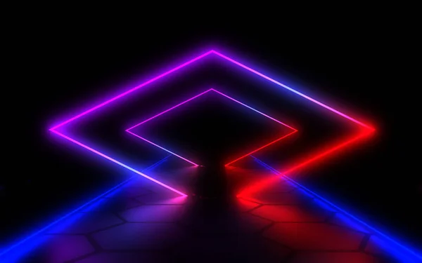 Abstrakcyjne tło 3D z lampami neonowych. ilustracja 3D — Zdjęcie stockowe