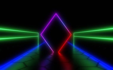 Neon ışıkları ile 3d soyut arka plan . 3d illüstrasyon