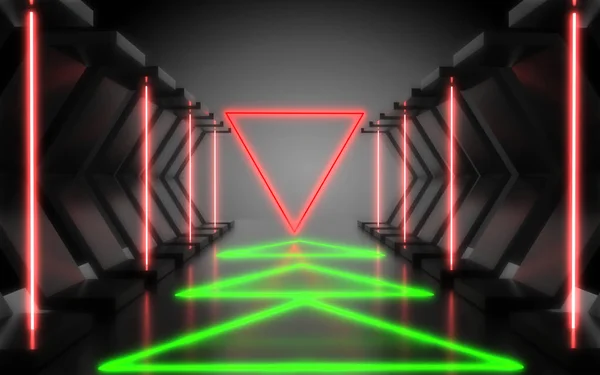 abstract architecture tunnel with neon light. 3d illustration