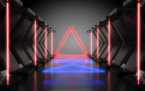 Abstrakter Architekturtunnel mit Neonlicht. 3D-Illustration — Stockfoto