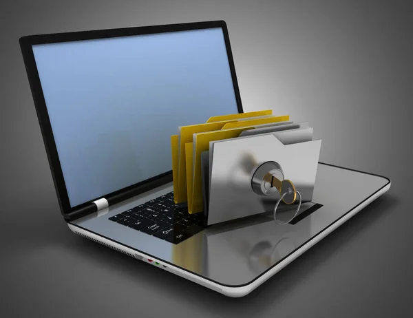 3D laptop en bestanden concept. 3d illustratie — Stockfoto