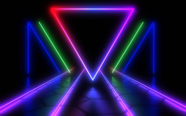 Neon ışıkları ile 3d soyut arka plan . 3d illüstrasyon