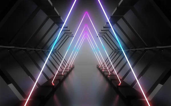 네온 라이트와 추상 아키텍처 터널. 3D 일러스트레이션 — 스톡 사진
