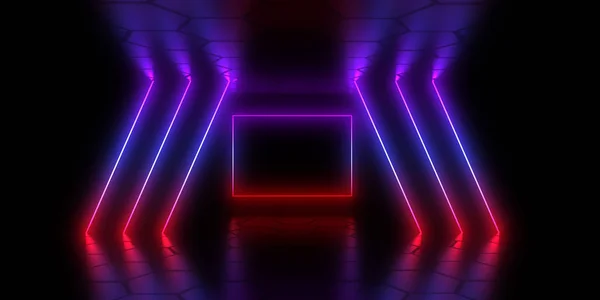 Abstrakcyjne tło 3D z lampami neonowych. ilustracja 3D — Zdjęcie stockowe