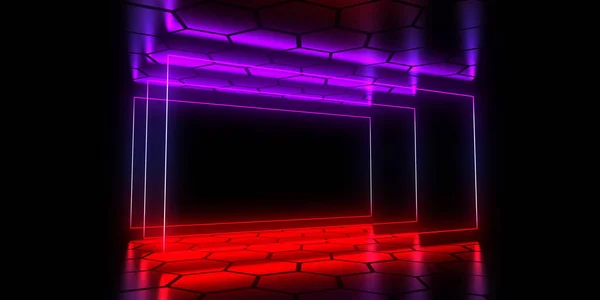 Abstrakcyjne tło 3D z lampami neonowych. ilustracja 3D — Zdjęcie stockowe