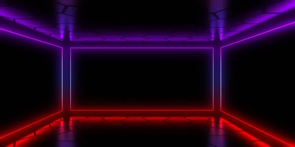Fundo abstrato 3D com luzes de néon. ilustração 3d — Fotografia de Stock