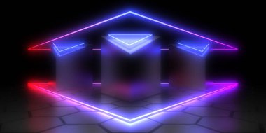 Üç boyutlu soyut arkaplan ve neon ışıkları. 3d illüstrasyon