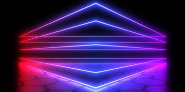 Üç boyutlu soyut arkaplan ve neon ışıkları. 3d illüstrasyon