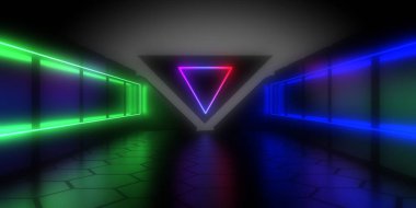 neon ışık ile soyut mimari tünel. 3d illüstrasyon