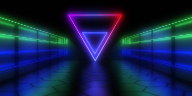 neon ışık ile soyut mimari tünel. 3d illüstrasyon