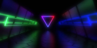 neon ışık ile soyut mimari tünel. 3d illüstrasyon 