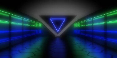 neon ışık ile soyut mimari tünel. 3d illüstrasyon