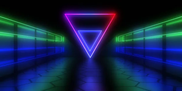 Abstract architecture tunnel with neon light. 3d illustration — Stock Photo, Image
