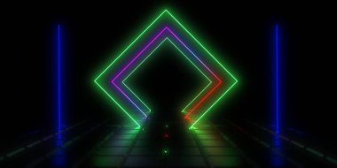Üç boyutlu soyut arkaplan ve neon ışıkları. 3d illüstrasyon