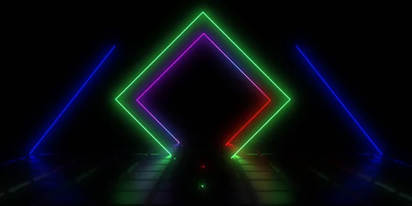 Üç boyutlu soyut arkaplan ve neon ışıkları. 3d illüstrasyon — Stok fotoğraf