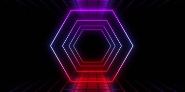 Üç boyutlu soyut arkaplan ve neon ışıkları. 3d illüstrasyon