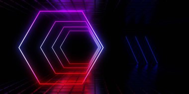Üç boyutlu soyut arkaplan ve neon ışıkları. 3d illüstrasyon
