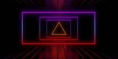 Üç boyutlu soyut arkaplan ve neon ışıkları. 3d illüstrasyon