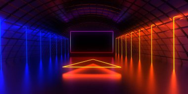 neon ışık ile soyut mimari tünel. 3d illüstrasyon