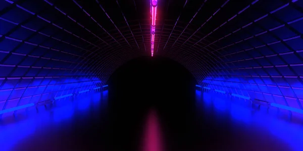 Túnel de arquitectura abstracta con luz de neón. ilustración 3d — Foto de Stock