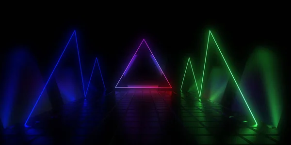 Sfondo astratto 3D con luci al neon. Illustrazione 3d — Foto Stock