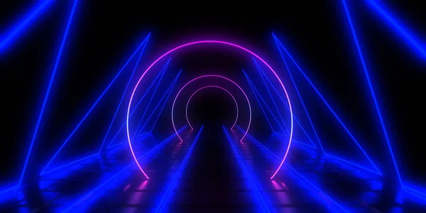 Sfondo astratto 3D con luci al neon. Illustrazione 3d — Foto Stock