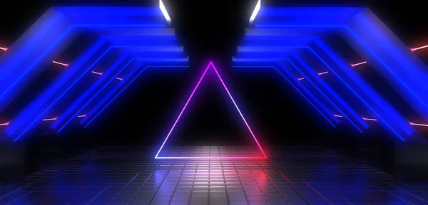 Fundo abstrato 3D com luzes de néon. neon tunnel.3d illustra — Fotografia de Stock