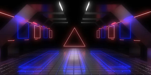 3d elvont háttér neon fények. neon alagút.3d illusztra — Stock Fotó