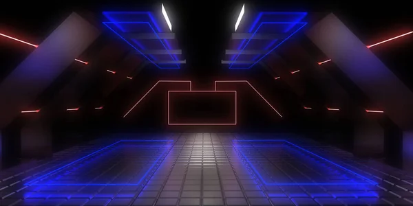 Sfondo astratto 3D con luci al neon. neon tunnel.3d illustrare — Foto Stock