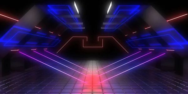 Fundal abstract 3D cu lumini de neon. neon tunnel.3d ilustra — Fotografie, imagine de stoc