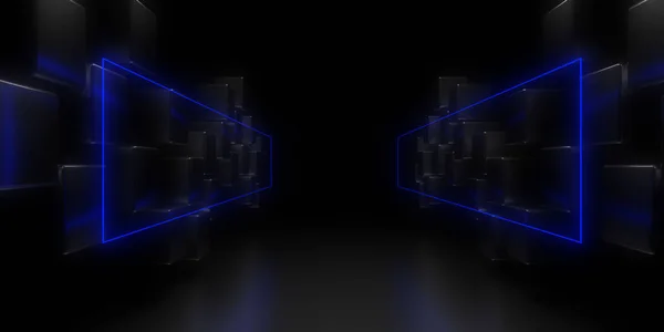 Fundo abstrato 3D com luzes de néon. neon tunnel.3d illustra — Fotografia de Stock