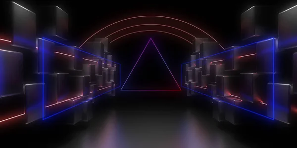 3D abstracte achtergrond met neon lichten. Neon tunnel.3d illustratie — Stockfoto