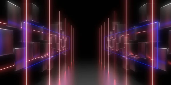3D abstract background with neon lights. neon tunnel.3d illustra — 스톡 사진
