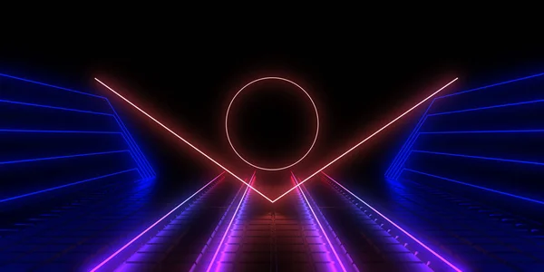 3D abstraktní pozadí s neonovými světly. neonový tunel 3d illustra — Stock fotografie